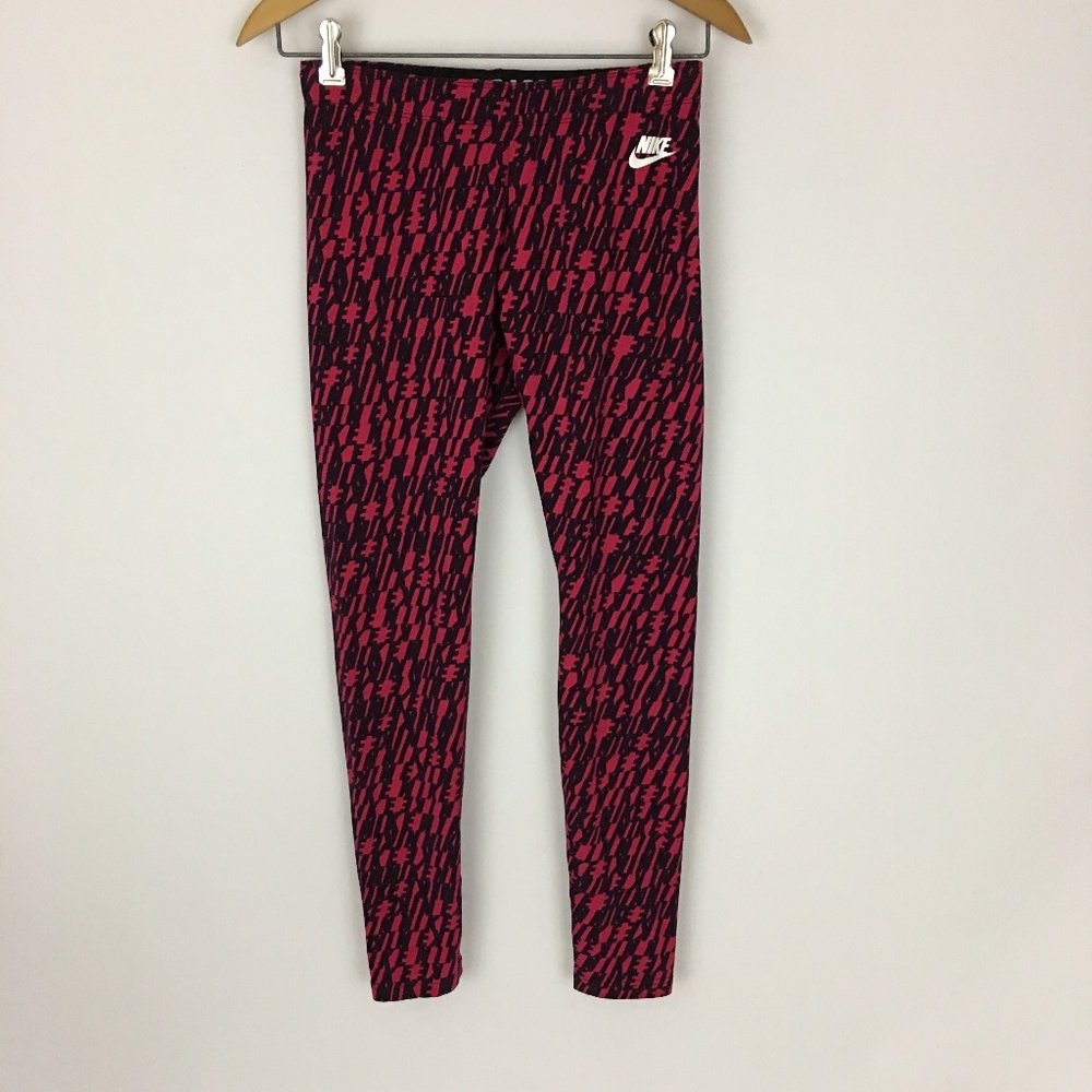 Nike Pink Black Logo Spell-Out Leggings Size M
